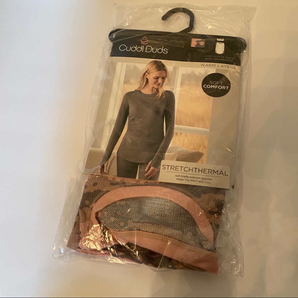 CUDDL DUDS TOP NEW LONG SLEEVE CREW PINK TAN SLEEPWEAR INTIMATES Size XS